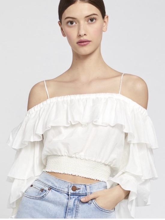 Alice + Olivia Tops - Alice + Olivia Mandara Ruffle Smocked Waist Crop Top White Size S cotton/silk